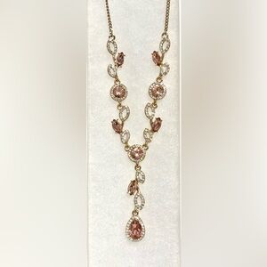 NWT Givenchy Y-Drop Light Pink Crystal Rhinestones on Gold Tone Chain Necklace